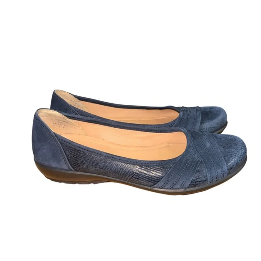 Hotter Natasha Flats Womens US 9 Pre-Owned Ballet Shoes Blue Snakeskin Embossed‎